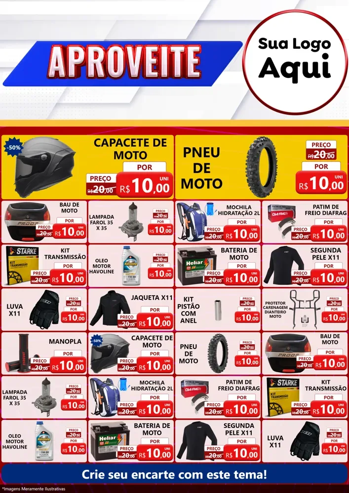 Modelo de Encarte para Encarte A4 Vertical com o tema Aproveite para Moto peças