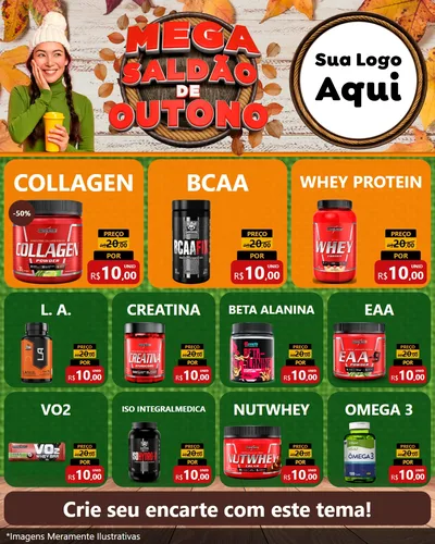 Modelo de Rede Social para Feed Instagram com o tema Mega Saldão de Outono para Suplementos alimentares