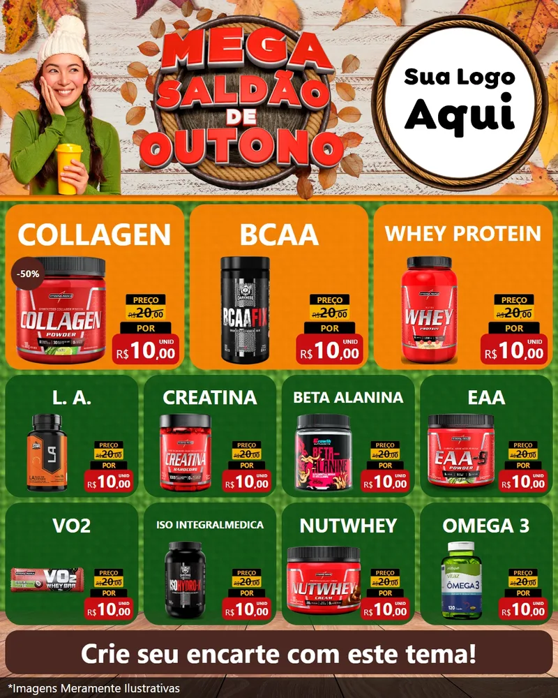 Modelo de Rede Social para Feed Instagram com o tema Mega Saldão de Outono para Suplementos alimentares