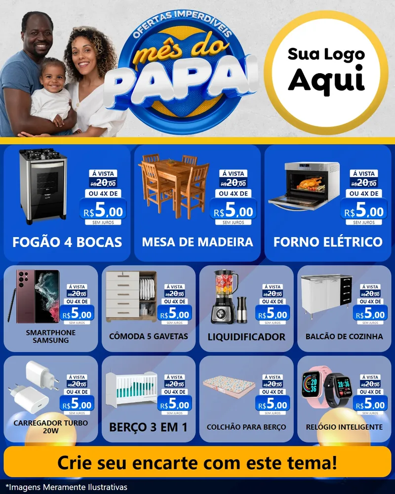 Modelo de Rede Social para Feed Instagram com o tema Ofertas Imperdíveis Mês Do Papai para Móveis e Eletro