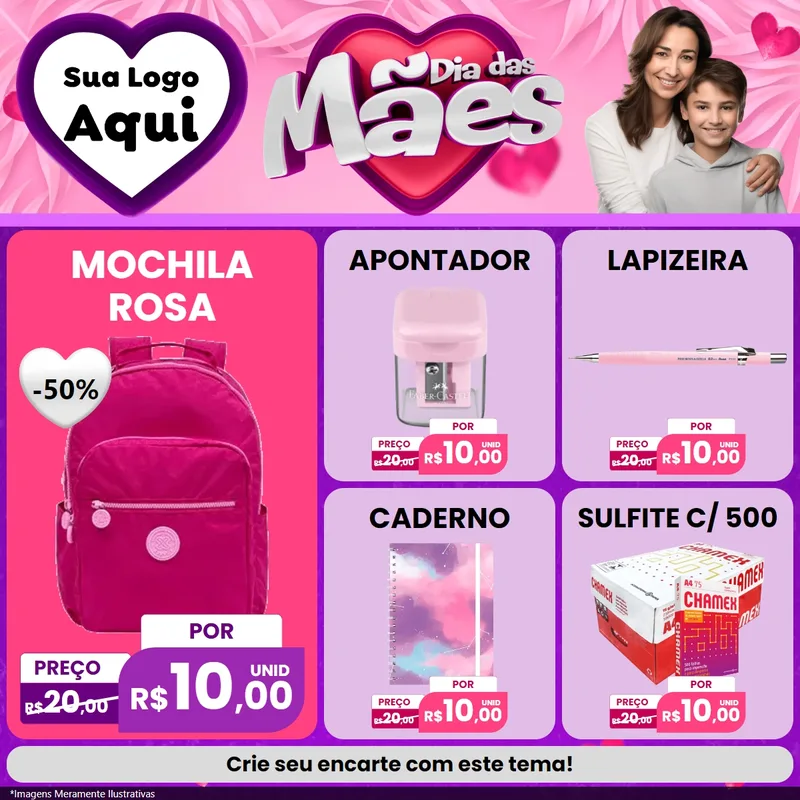 Modelo de Rede Social para Feed Facebook com o tema Dia das Mães para Papelaria