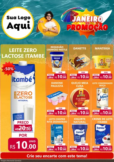 Modelo de Encarte para Encarte A4 Vertical com o tema Janeiro de Promoção para Frios e Laticínios