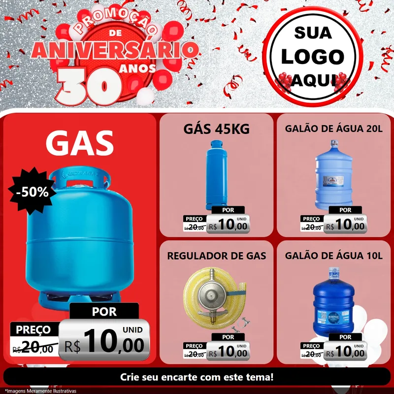 Modelo de Rede Social para Feed Facebook com o tema Promoção de Aniversário - 30 Anos para Água e gás