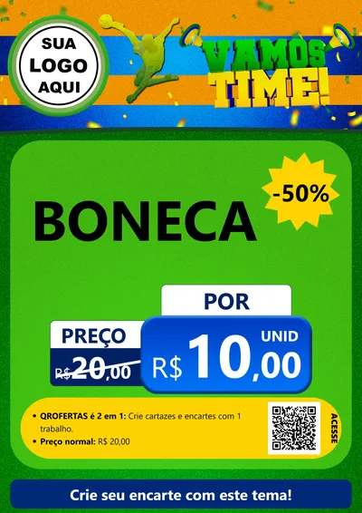 Modelo de Cartaz para Cartaz A4 Vertical com o tema Vamos Time! para Brinquedos