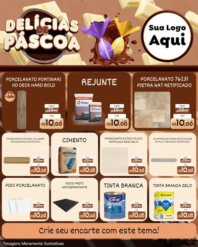 Modelo de Rede Social para Feed Instagram com o tema Delícias de Páscoa para Pisos e revestimentos