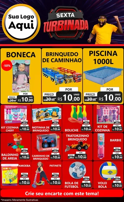 Modelo de Encarte para Encarte Grande com o tema Sexta Turbinada para Brinquedos