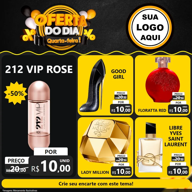 Modelo de Rede Social para Feed Facebook com o tema Oferta do Dia - Quarta Feira! para Perfumes