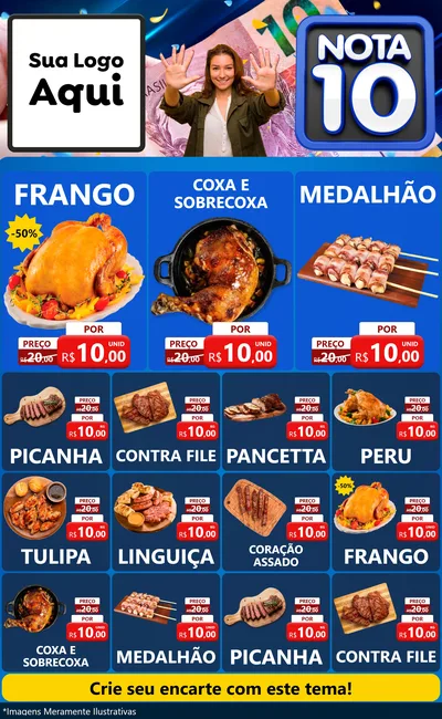 Modelo de Encarte para Encarte Grande com o tema Nota 10 para Assados