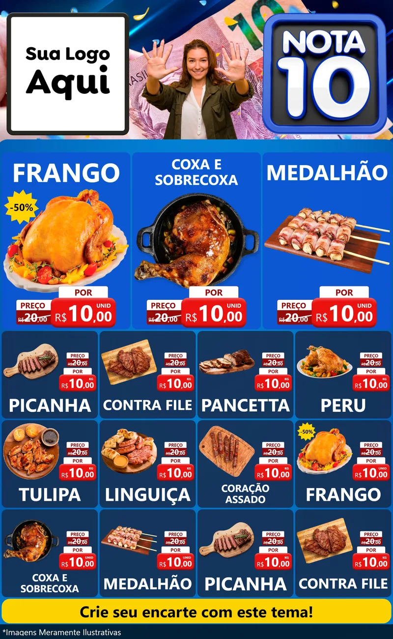 Modelo de Encarte para Encarte Grande com o tema Nota 10 para Assados