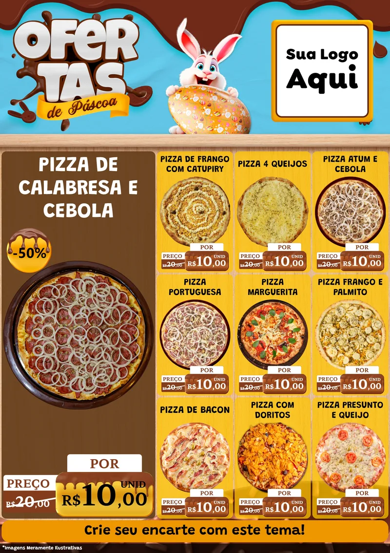 Modelo de Encarte para Encarte A4 Vertical com o tema Ofertas de Páscoa para Pizzaria