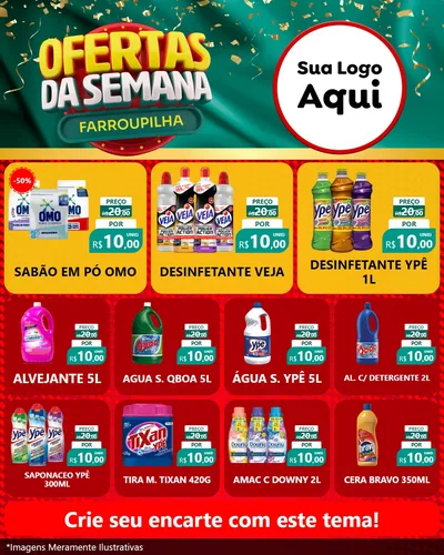 Modelo de Rede Social para Feed Instagram com o tema Ofertas da Semana Farroupilha para Produtos de Limpeza