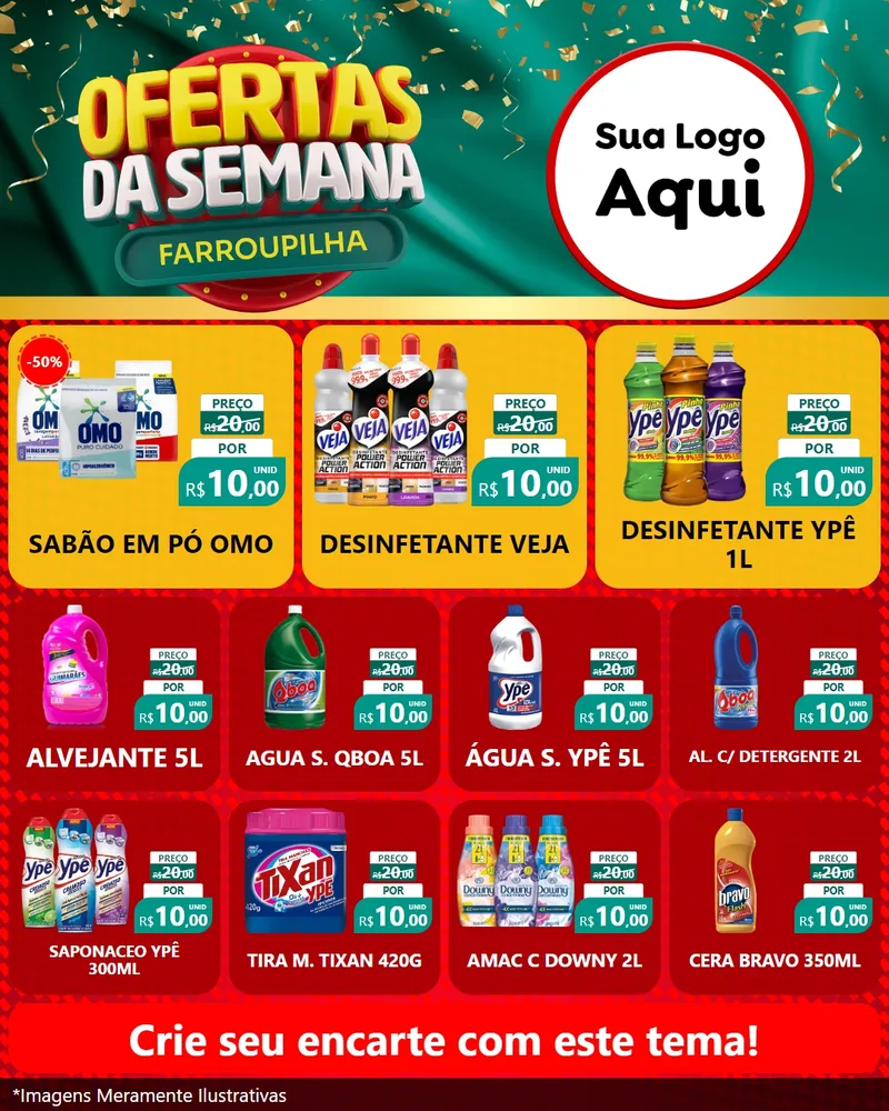 Modelo de Rede Social para Feed Instagram com o tema Ofertas da Semana Farroupilha para Produtos de Limpeza