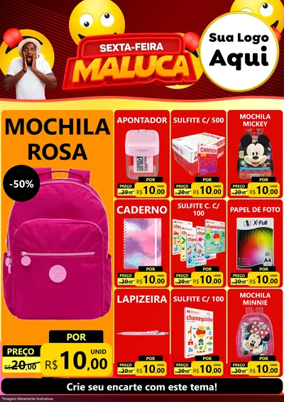 Modelo de Encarte para Encarte A4 Vertical com o tema Sexta-feira Maluca para Papelaria