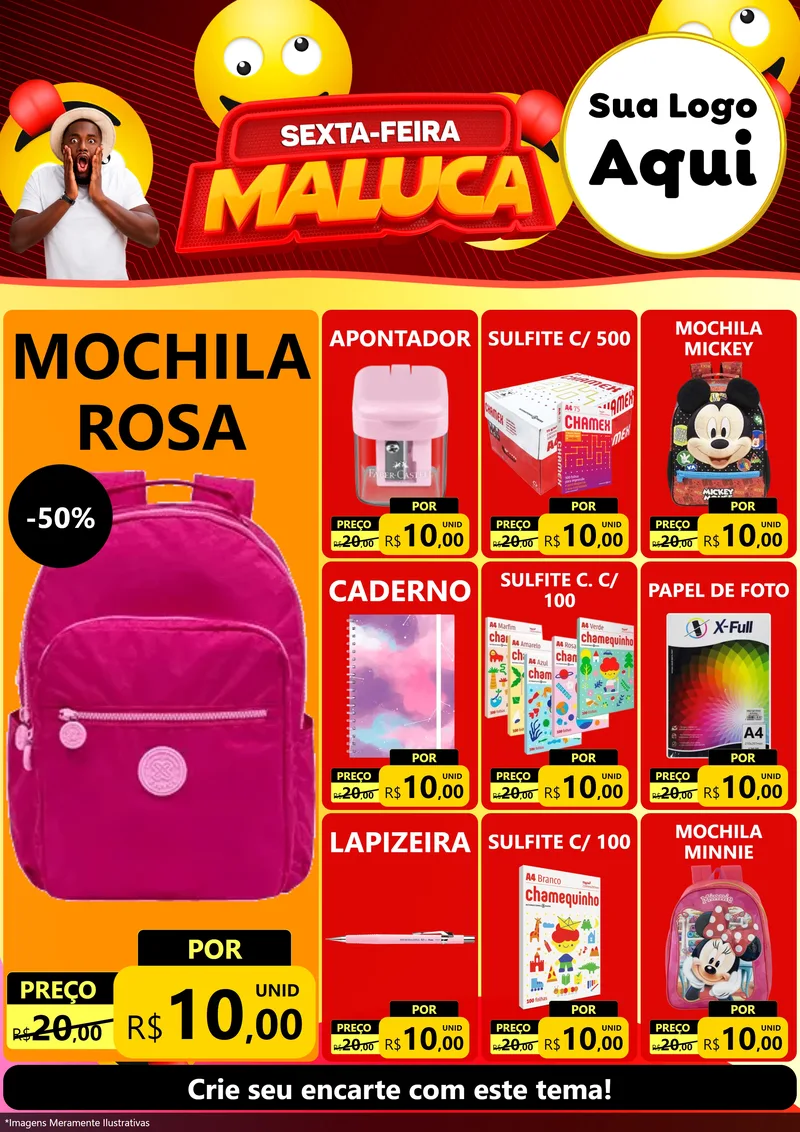 Modelo de Encarte para Encarte A4 Vertical com o tema Sexta-feira Maluca para Papelaria