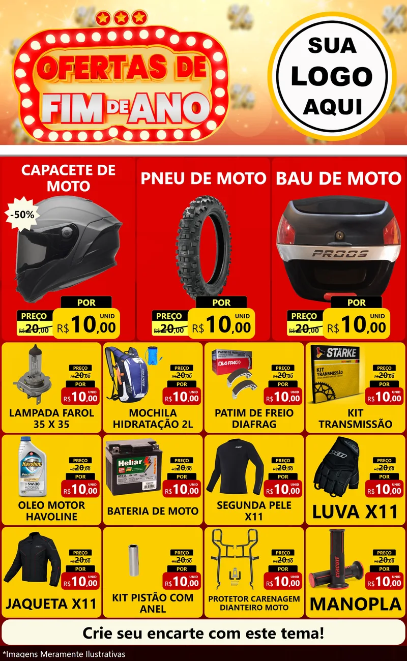 Modelo de Encarte para Encarte Grande com o tema Ofertas de Fim de Ano para Moto peças