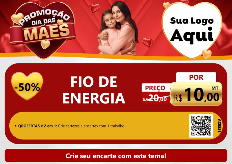 Modelo de Cartaz para Cartaz A4 Horizontal com o tema Promoção Dia das Mães para Materiais Elétricos