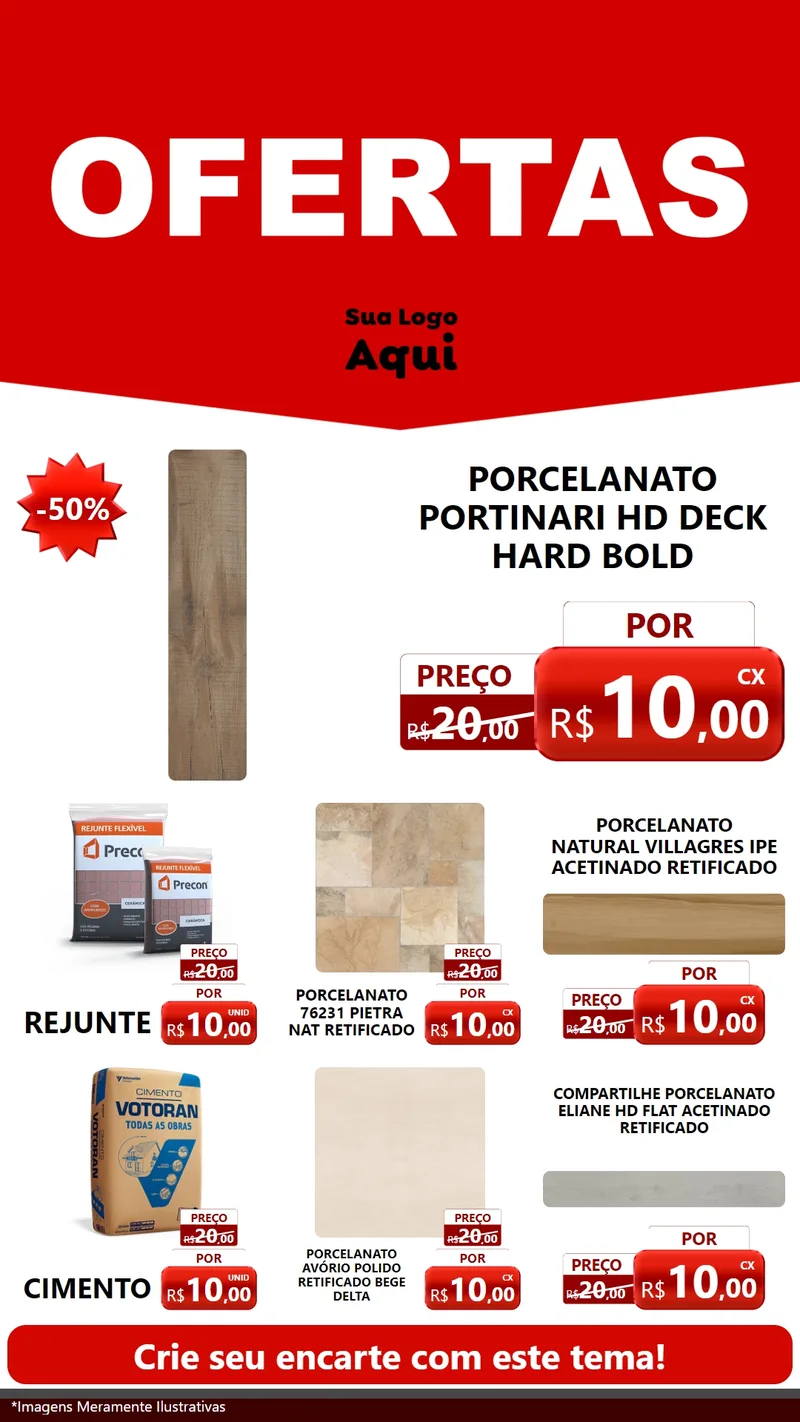 Modelo de Rede Social para Stories com o tema Ofertas Vermelho Cartaz para Pisos e revestimentos