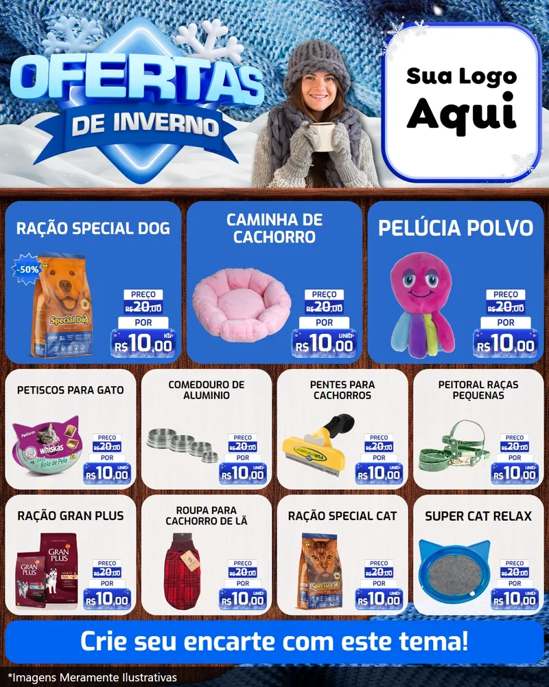 Modelo de Rede Social para Feed Instagram com o tema Ofertas de Inverno para Pet Shop