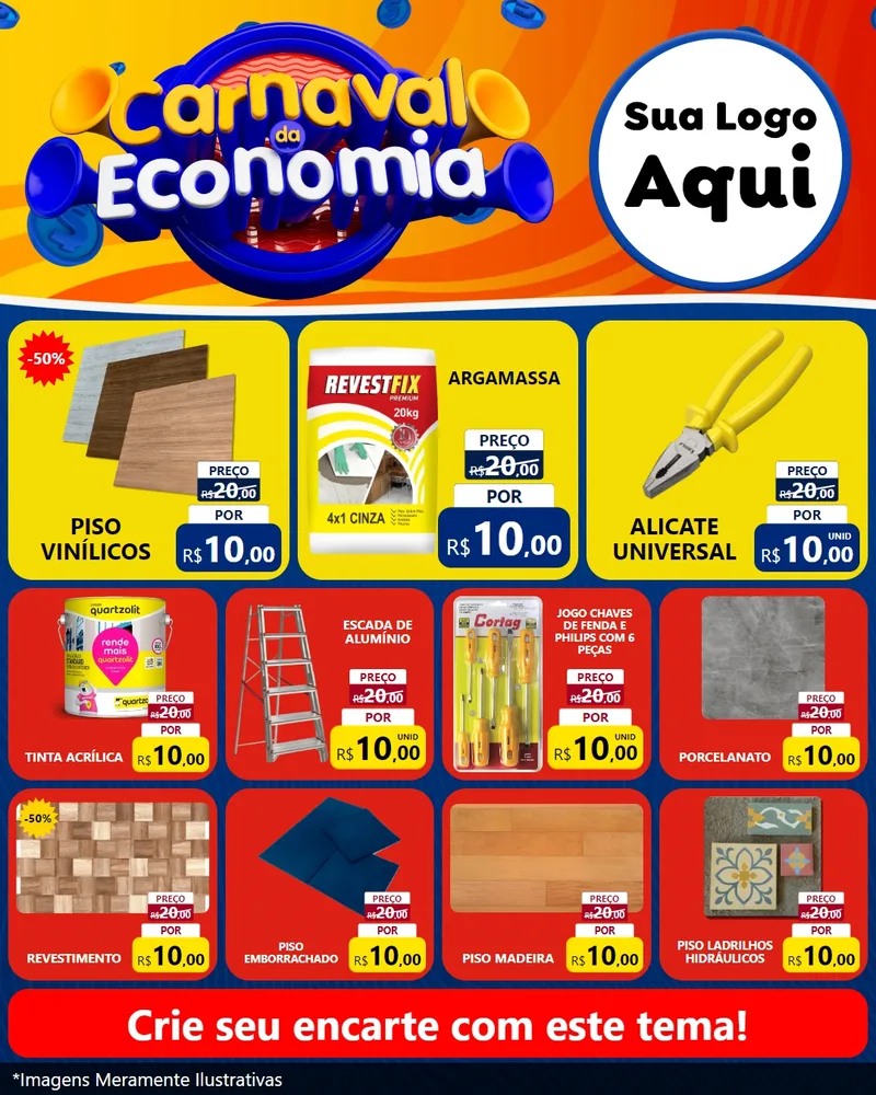 Modelo de Rede Social para Feed Instagram com o tema Carnaval da Economia para Material para Construção