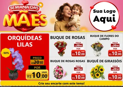 Modelo de Encarte para Encarte A4 Horizontal com o tema Semana das Mães para Floricultura e jardim