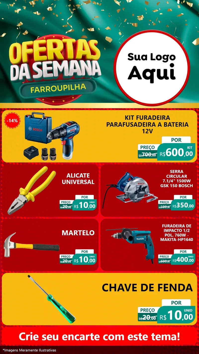Modelo de TV para TV Vertical com o tema Ofertas da Semana Farroupilha para Maquinas e Ferramentas