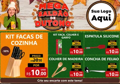 Modelo de Encarte para Encarte A4 Horizontal com o tema Mega Saldão de Outono para Utilidades Domésticas