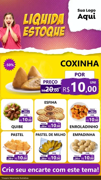 Modelo de Rede Social para Stories com o tema Liquida estoque para Salgadaria