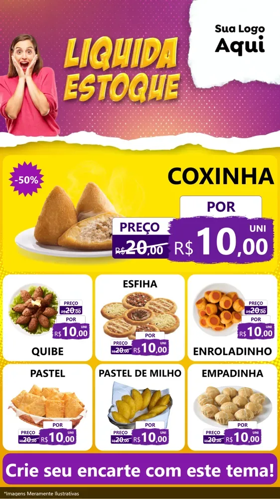 Modelo de Rede Social para Stories com o tema Liquida estoque para Salgadaria