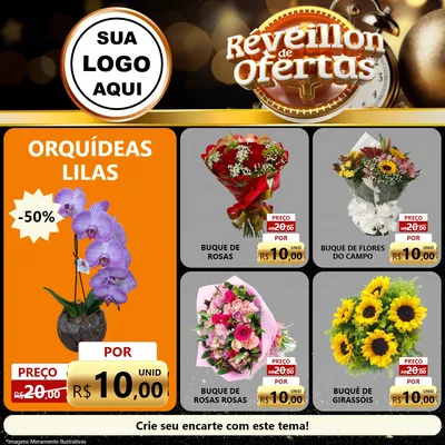 Modelo de Rede Social para Feed Facebook com o tema Réveillon de Ofertas para Floricultura e jardim