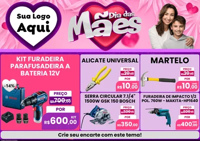 Modelo de Encarte para Encarte A4 Horizontal com o tema Dia das Mães para Maquinas e Ferramentas