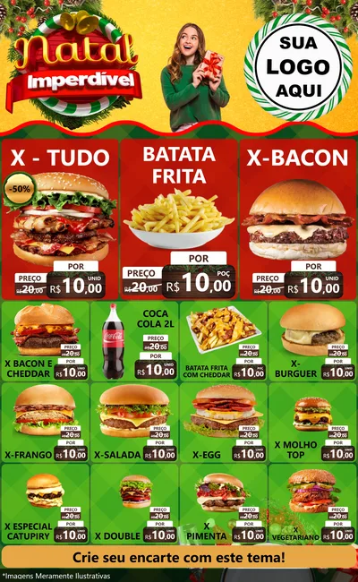 Modelo de Encarte para Encarte Grande com o tema Natal Imperdível para Hamburgueria