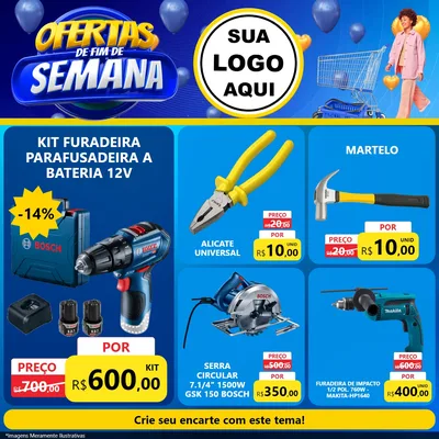 Modelo de Rede Social para Feed Facebook com o tema Ofertas de Fim de Semana para Maquinas e Ferramentas
