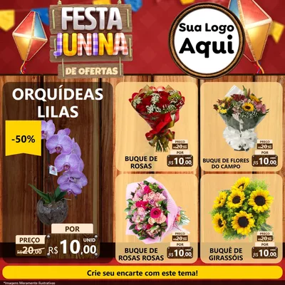 Modelo de Rede Social para Feed Facebook com o tema Festa Junina de Ofertas para Floricultura e jardim