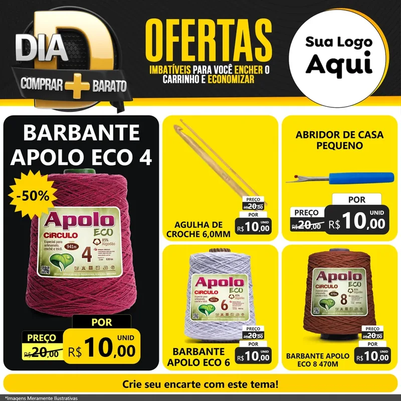 Modelo de Rede Social para Feed Facebook com o tema Dia D Mais Economia para Armarinho e Aviamentos