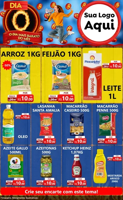 Modelo de Encarte para Encarte Grande com o tema Dia O - O Dia Mais Barato Do Mês para Supermercado