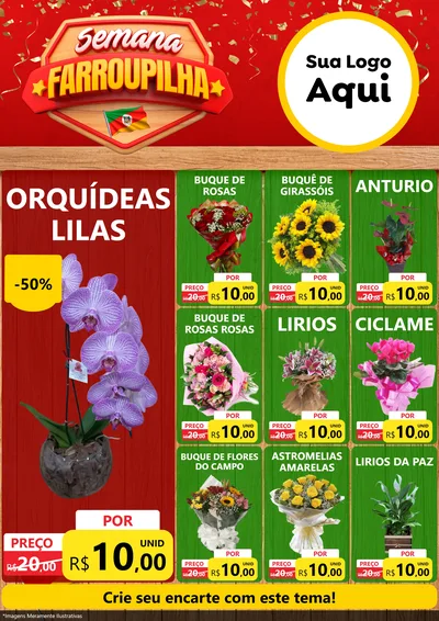 Modelo de Encarte para Encarte A4 Vertical com o tema Semana Farroupilha para Floricultura e jardim