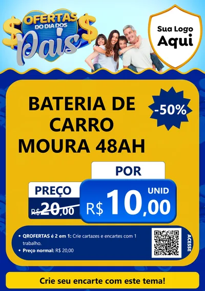 Modelo de Cartaz para Cartaz A4 Vertical com o tema Ofertas do Dia dos Pais para Baterias Elétricas