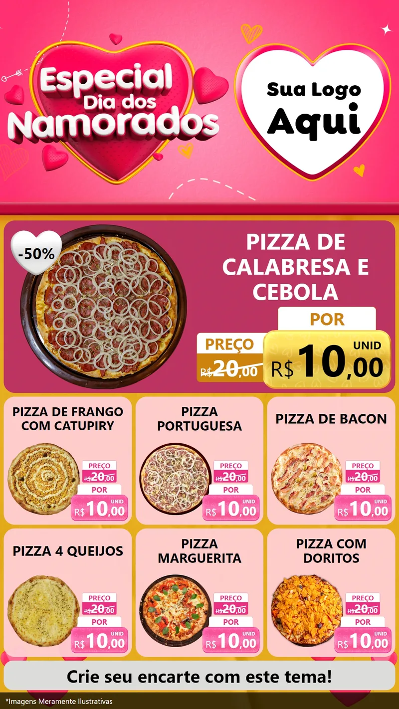 Modelo de Rede Social para Stories com o tema Especial Dia dos Namorados para Pizzaria