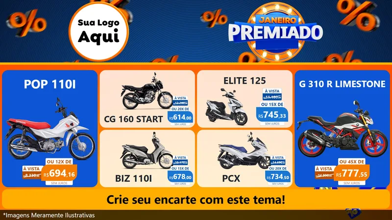 Modelo de TV para TV Horizontal com o tema Janeiro Premiado para Concessionaria de Motos