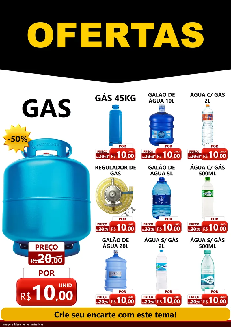 Modelo de Encarte para Encarte A4 Vertical com o tema Ofertas Preto e Vermelho Cartaz para Água e gás