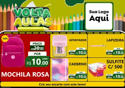 Modelo de Encarte para Encarte A4 Horizontal com o tema Volta às Aulas para Papelaria