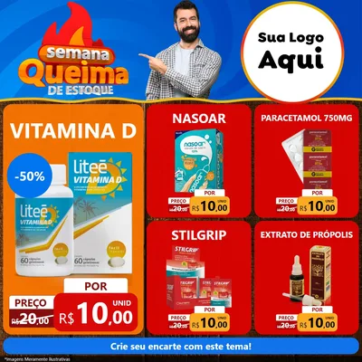 Modelo de Rede Social para Feed Facebook com o tema Semana Queima de Estoque para Farmácia
