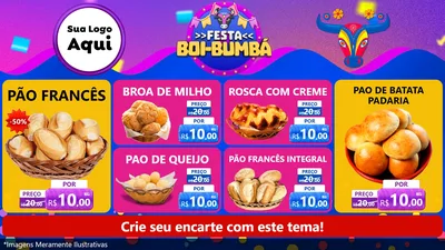 Modelo de TV para TV Horizontal com o tema Festa Boi-Bumbá para Padaria