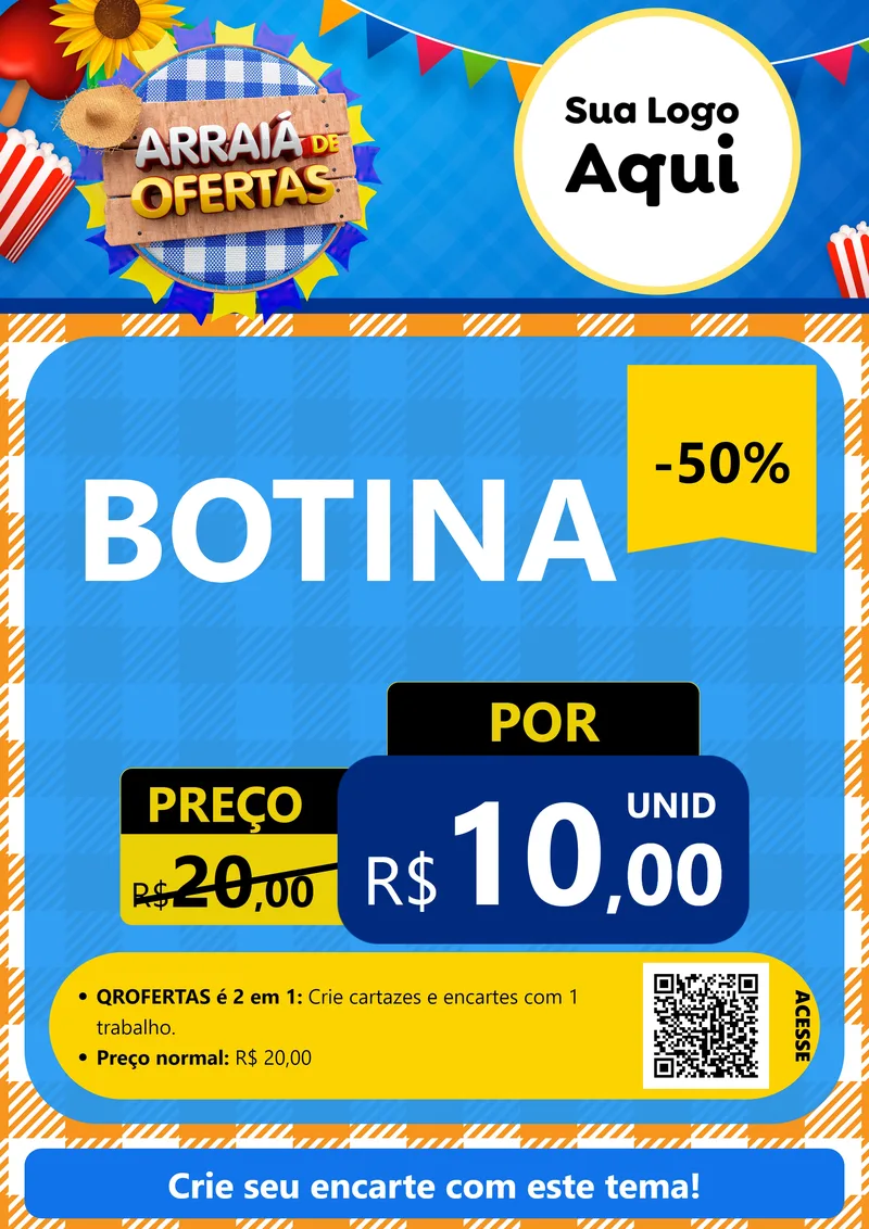 Modelo de Cartaz para Cartaz A4 Vertical com o tema Arraiá de Ofertas para Agropecuária
