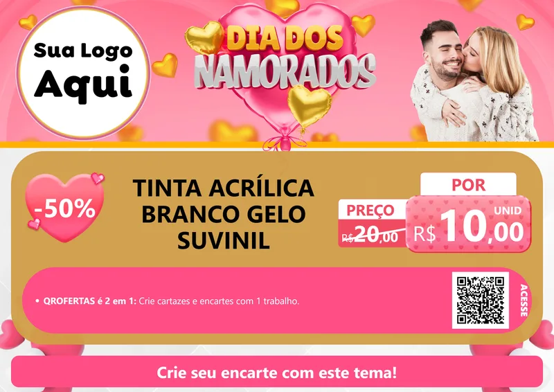 Modelo de Cartaz para Cartaz A4 Horizontal com o tema Dia dos Namorados para Tintas e Ferramentas