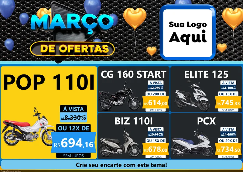 Modelo de Encarte para Encarte A4 Horizontal com o tema Março de Ofertas para Concessionaria de Motos
