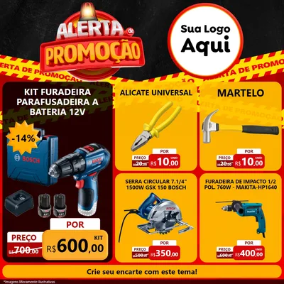 Modelo de Rede Social para Feed Facebook com o tema Alerta de Promoção para Maquinas e Ferramentas