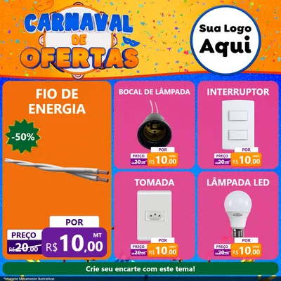 Modelo de Rede Social para Feed Facebook com o tema Carnaval de Ofertas para Materiais Elétricos