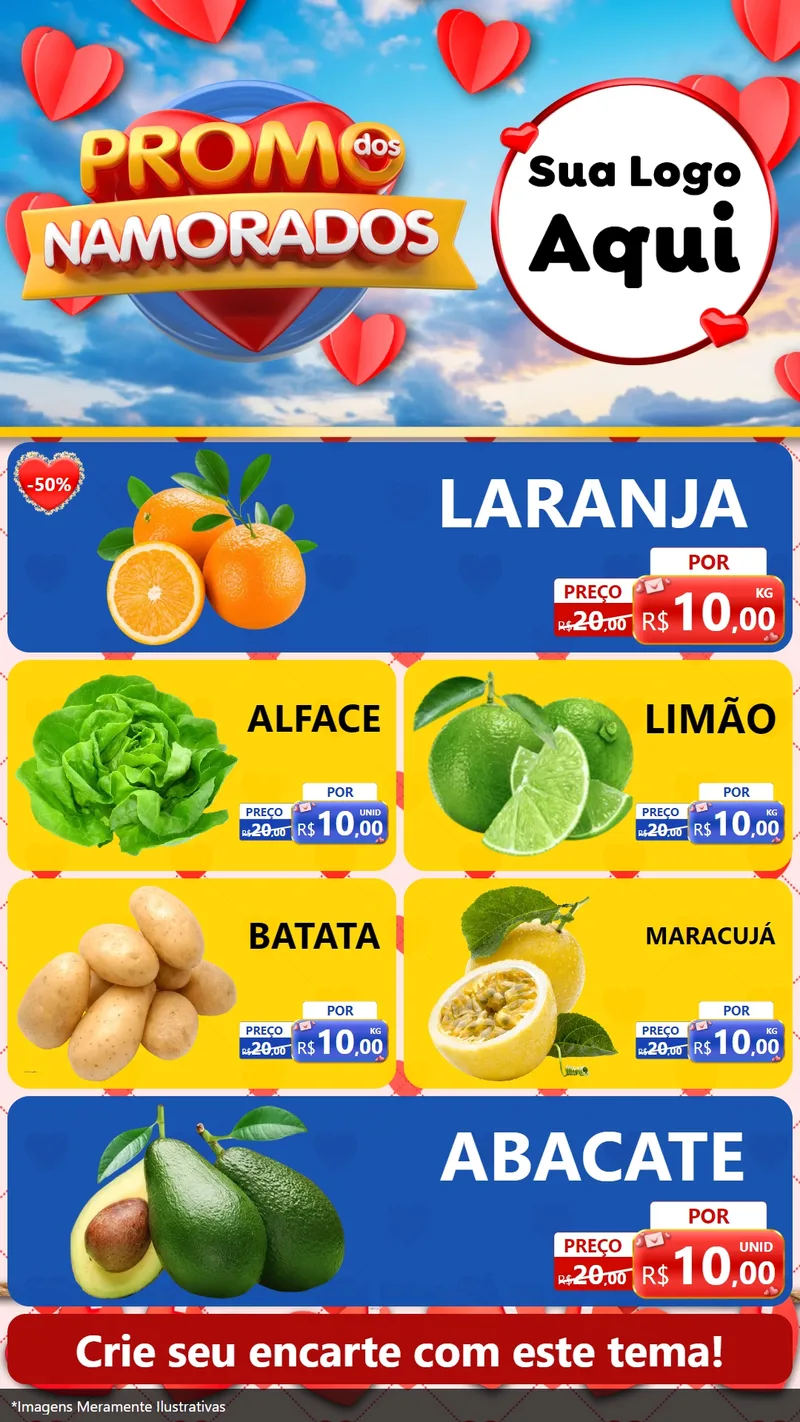 Modelo de TV para TV Vertical com o tema Promo dos Namorados para Hortifrúti