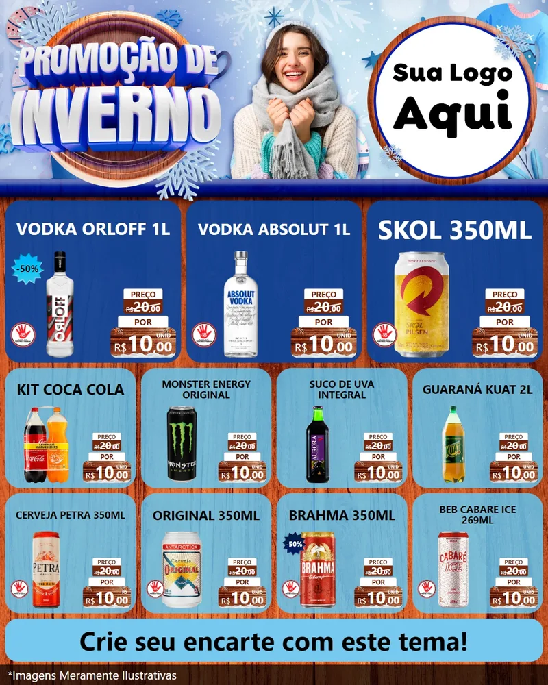 Modelo de Rede Social para Feed Instagram com o tema Promoção de Inverno para Distribuidora de bebidas